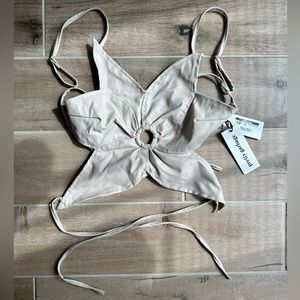 leather beige crop top